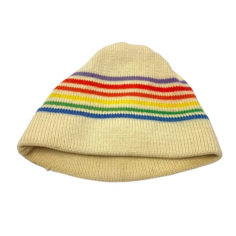 100% Virgin Wool 70s 80s VTG Ski Stocking Cap Hat Beanie Rainbow